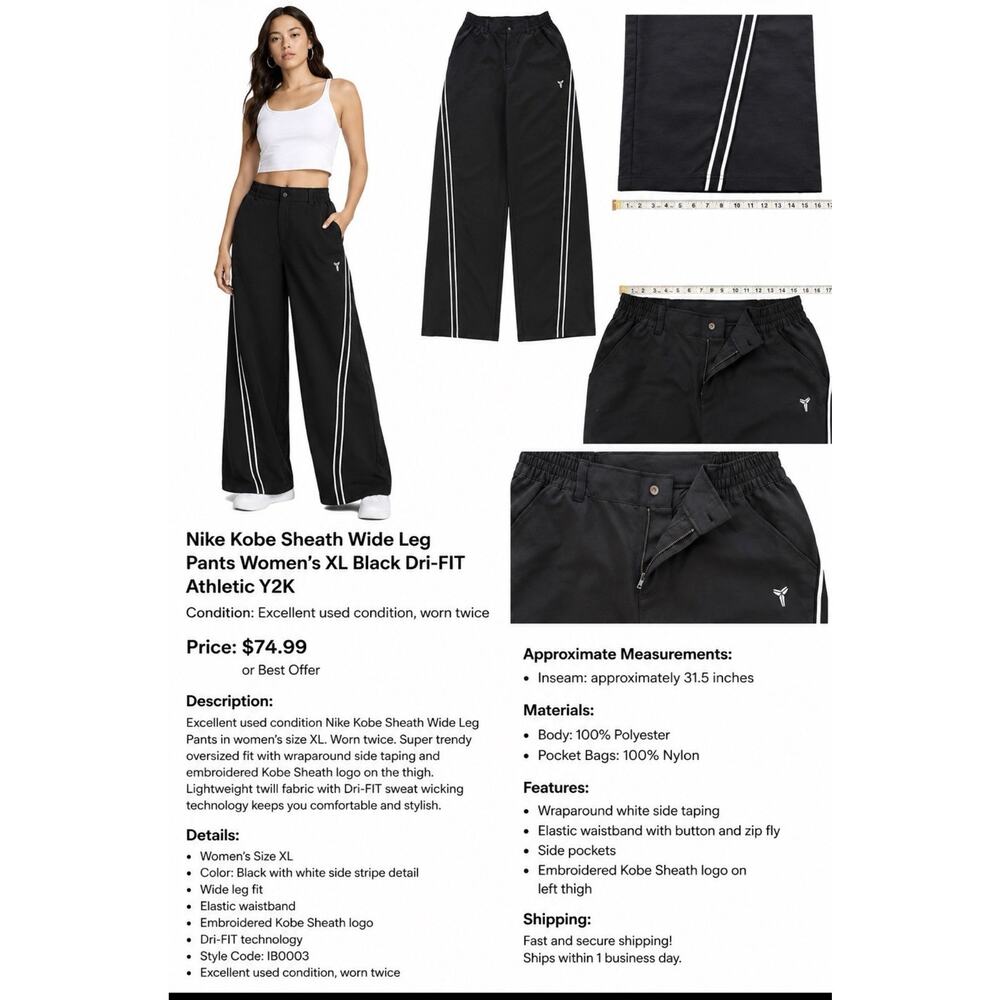Nike Kobe Women's Dri-FIT Woven Pants, Black, XL, IB0003-010, Wide Leg Pants